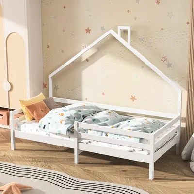 Produktbild von Kinderbett, 90 x 200 cm, mit Absturzsicherung, Spielbett, weiß, mit Ablage