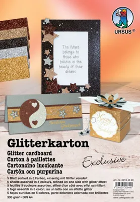 Produktbild von Glitterkarton Exclusive, DIN A4, 5 Blatt sortiert in 5 Farben