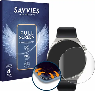 Produktbild von 4x Savvies Fullscreen Schutzfolie für Huawei Watch GT 3 Pro Titanium (46mm) Displayschutz Folie Fullcover Klar Transparent