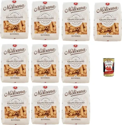 Produktbild von 10x La Molisana Maccheroni N. 37 Pasta Lenta Lavorazione Teigwaren aus Hartweizengrieß Bronze-Zeichnung 500g + Italian Gourmet Polpa 400g
