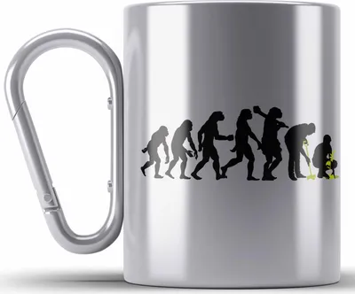 Produktbild von Trendation - Gärtner Evolution Edelstahl Tasse Karabiner mit Spruch Garten Hobbygärtner Gärtner Geschenk Lustig Gärtnerin Geschenkidee (Silber)
