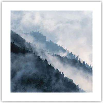 Produktbild von Poster - Poster ohne Rahmen - Berge Nebel Bäume - 40x40 cm - Wand Bild - Wanddeko - Wandbilder - Kunstposter - Wandposter - Bilder - Kunstdruck - Wanddekoration - Wandbild - P2XAC40x40-4429