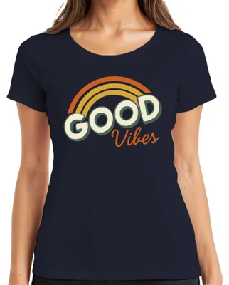 Immagine prodotto di Maglietta da donna Good Vibes Retro Rainbow Vintage 70s Hippie Boho Summer, Navy, XXL