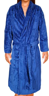 Produktbild von NYVI Bademantel Jacquard SuperSoft S Navy - Uni Bademäntel für Erwachsene & Kinder - Mit edlen Jacquardstreifen, Taschen, Gürtel, Kragen & Aufhänger, Morgenmantel für Damen & Herren