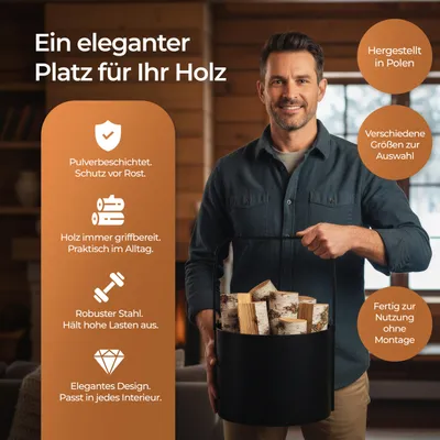 Produktbild von Holzkörbe, Kaminholzkorb aus Metall ⌀ 35 cm, Holzlager innen, Geschweißt - Sofort einsatzbereit, Pulverbeschichtet, Stabiler Holzständer