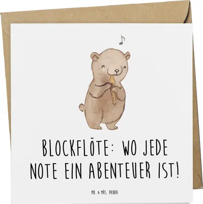 Produktbild von Mr. & Mrs. Panda Grußkarte Abenteuer Blockflöte - Weiß - Geschenk, Altblockflöte, Sopranblockflöte, Lernen, Instrument, Musiker, Musizieren, Musikinstrument, Musik, Noten