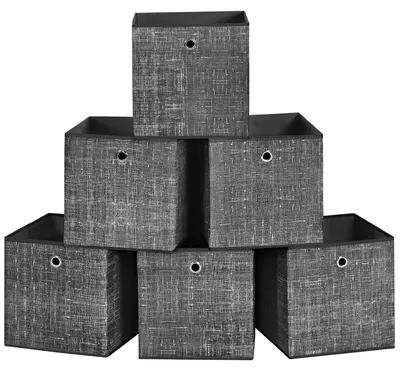 Produktbild von Aufbewahrungsboxen, 6er-Set, aus Vliesstoff mit Griffen, 30 x 30 x 30 cm, faltbar, für Würfelregale, Kleideraufbewahrung, schwarz
