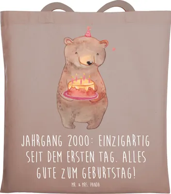 Produktbild von Mr. & Mrs. Panda Jutebeutel 2000 Geburtstag - Braun Pastell - Geschenk, Alter, Geburtsjahr, Jahr, Laptoptasche, erster Tag, Tasche, Schultasche, Happy Birthday, Shopping