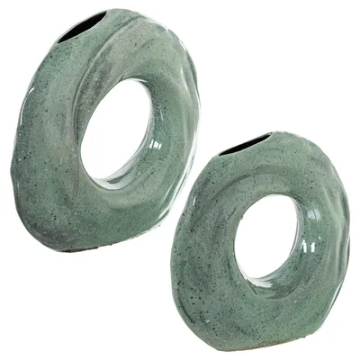 2er-Set Keramikvasen Ringform, hellblau glänzend, 35x9x31 cm & 29x8x28 cm