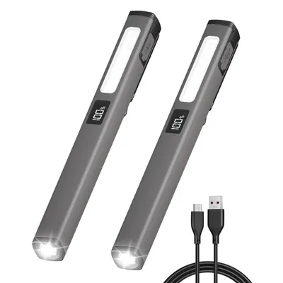 Produktbild von 2er Set Multifunktions-LED-Stiftlampe , COB-Seitenlicht + LED-Strahler, magnetisch, USB-C, 6 Modi, ideal für Camping, Reparatur, Notfälle