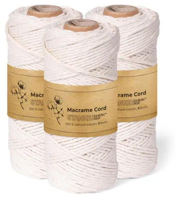 Macramé-Garn 3 mm, 3x100 m, Natur, Baumwolle, DIY-Set