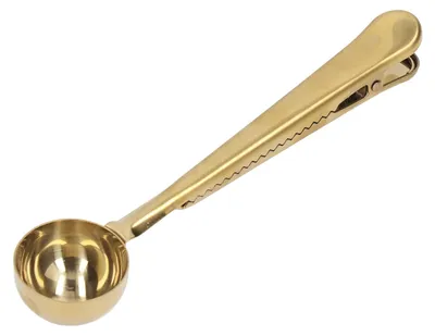 Productafbeelding van RVS-maatschep voor koffie - 2-in-1 met afsluitclip - Koffiedoseerinstrument - Goudkleurig