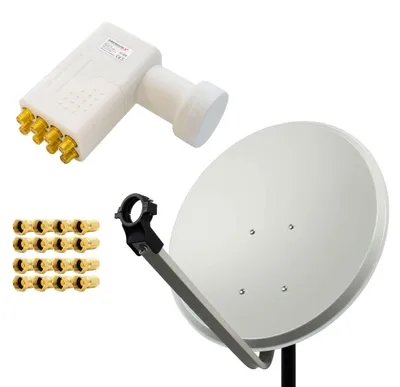 Produktbild von PremiumX SAT Anlage 80cm Antenne Hellgrau Octo LNB weiß 16x F-Stecker