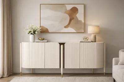 Productafbeelding van Moderne console, wit met gouden accenten, met opbergruimte