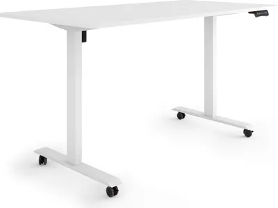 Produktbild von ESMART Germany ETX-121WW 160x80cm Weiß Ergonomischer Steh-Sitz-Schreibtisch auf Rollen Stufenlos elektrisch höhenverstellbar 78,5-128,5cm 3 x Memory Aktivitätserinnerung Soft-Start/Stopp