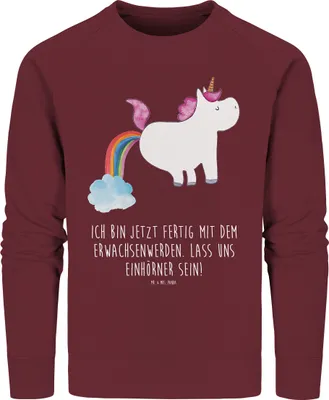 Produktbild von Mr. & Mrs. Panda Bio Baumwoll Pullover Einhorn Pupsen Größe S - Burgundy - Geschenk, Freundin, Unicorn, Sweatshirt, Regenbogen, Spaß, Lustig, Pulli, Sweater