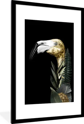 Produktbild von MuchoWow® MuchoWow® Gerahmtes Poster Flamingo - Gold - Schwarz 60x90 cm - Poster mit zchwarzem Bilderrahmen - Dekoration - Wandposter Wohnzimmer - Hochwertig