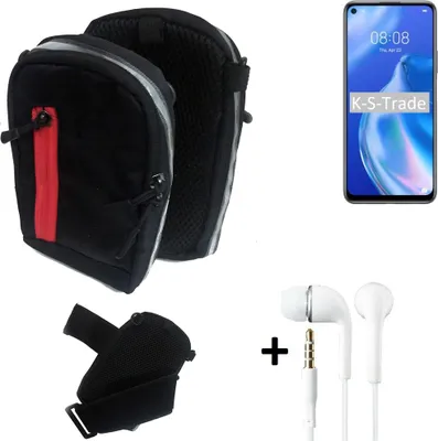 Produktbild von K-S-Trade Outdoor Gürteltasche Holster Umhängetasche + Kopfhörer kompatibel mit Huawei P40 lite 5G schwarz Handy Tasche Case travelbag Schutzhülle
