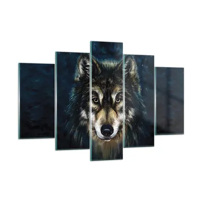 Produktbild von Bilder auf glas - 5 Teile - Wolf Dunkel Grafik - 150x100cm - Glasbilder - Wandbilder - Bilder - zum Aufhängen bereit - Wanddekoration aus Glas - Glas Bilder - Wandbild auf Glas - GEA150x100-4845