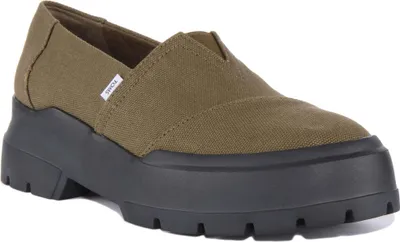 Produktbild von Toms Combat Low Frauen Textil Schlupf Auf Loafer Schuhe Olive – 3,5 UK - 36 EU - 5,5 US