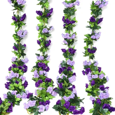 Obrázek produktu pro Umělá květinová girlanda, 200 cm, hedvábné květiny, fialová barva, sada 4 kusů