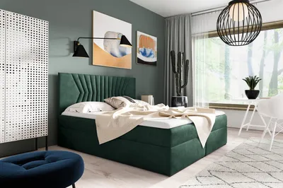 Produktbild von Polsterbett mit gestepptem Kopfteil AKIM – 160x200, Grün + GRATIS Topper