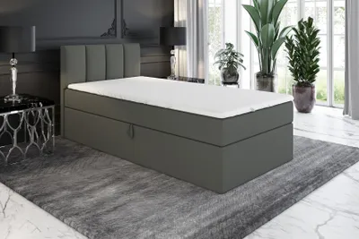 Produktbild von Boxspringbett, Jugendbett GUNNAR 90x200 (Links) mit Bettkästen, Bonell-Matratze und Topper. Farbe: Dunkelgrau.