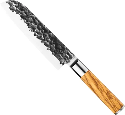 Santokumesser 18 cm, handgeschmiedet, Olivenholzgriff, Edelstahl