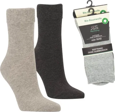 Produktbild von 2 Paar Socken Bio 98% Biobaumwolle Organic Damen Herren Socken o. Gummi 39-42 grau