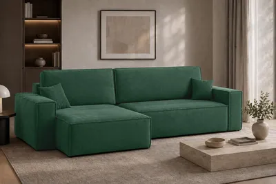 Produktbild von Kaiser Möbel Ecksofa L-Form mit Schlaffunktion und Bettkasten, Veloursstoff Bluvel, Grün, Links, BEST XL
