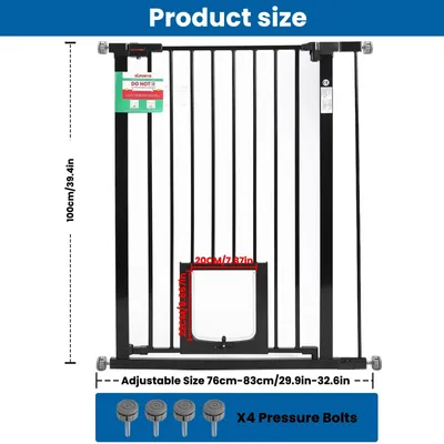 Produktbild von Treppenschutzgitter für Kinder und Haustiere - Türschutzgitter 76–83 cm - Klemmbefestigung ohne Bohren - Automatischer Schließmechanismus - Metall