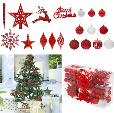 Image de YARDIN 108 pièces Décorations d'arbre de Noël, Boules scintillantes en plastique pour l'intérieur et l'extérieur, Boules de Noël avec 4 textures, Laquées, Blanc mat, Mates et brillantes, Boules de Noël - Rouge