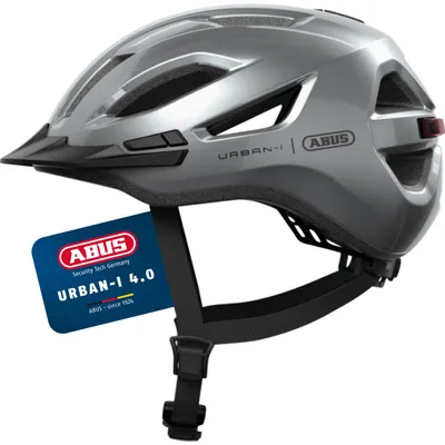 Immagine prodotto di ABUS Urban-I 4.0 city helmet - casco da bici con luce posteriore ricaricabile, 2 modalità di illuminazione, visiera, apertura a codino e chiusura magnetica - per adolescenti, donne e uomini - taglia M, argento
