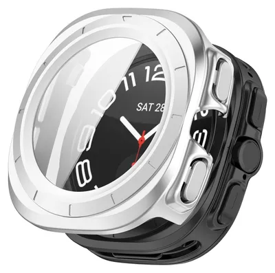 Image de Pour Samsung Galaxy Watch Ultra 47mm en plastique PC Watch Cover + protection en verre dur d'argent