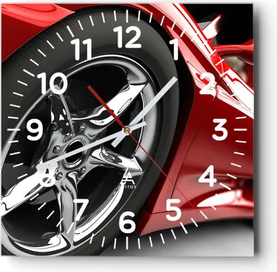 Produktbild von Wanduhr - Quadrat - Glasuhr - Sportwagen Rad Felge - 40x40cm - Schleichendes Uhrwerk - Lautlos - zum Aufhängen bereit - Dekoration Modern - Wanddekoration aus Glas - C4AC40x40-0454