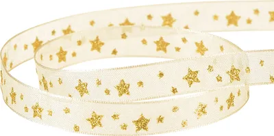 Produktbild von Organzaband Weihnachtsband Sterne Gold 10mm x 20m Geschenkband Deko