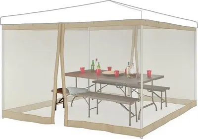 Obrázok produktu pre Sieť proti hmyzu na bočné steny stanu 3x3 m - Partytent moskytiéra so suchým zipsom - rozťahovacia - béžová
