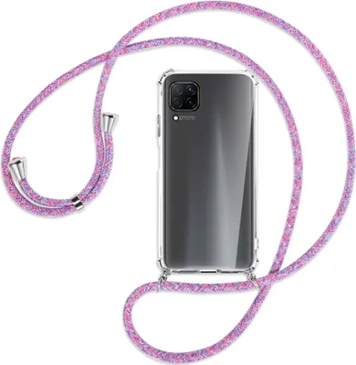 Produktbild von Handykette Backcover-Schutzhülle mit Band (Metall silberfarben) für Huawei P40 lite - lila/rosa/blau