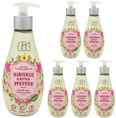 Produktbild von 6x fit milde Flüssigseife Hibiskus & Roter Pfeffer vegan Spender 400ml