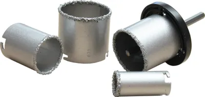 Produktbild von Lochbohrer-Set HM Serie 6-teilig zum Trockenbohren für Fliesen, Mauerwerk, Ø 33, 53, 67, 73 mm