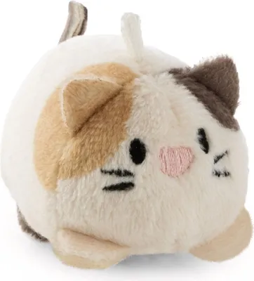 A close-up studio shot of a plush toy cat.