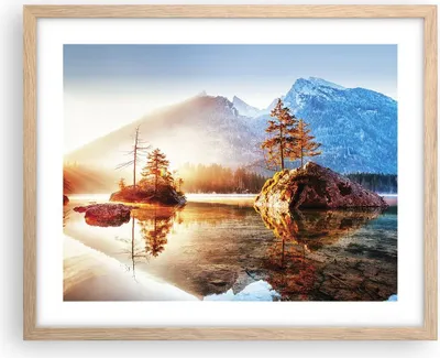Produktbild von Gerahmtes Poster - Rahmen in heller Eiche - Morgendämmerung Berge See - 50x40 cm - Wand Bild - Wanddeko - Wandbilder - Kunstposter - Wandposter - Bilderrahmen - Bilder - Kunstdruck - P2NAA50x40-4617