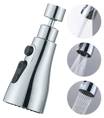 Image de Tête de douche pour robinet à 360° – Accessoire pour robinet de cuisine à 3 fonctions, raccord G1/2, économiseur d'eau, finition polie