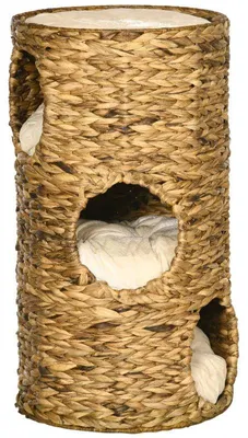 Image de Tour pour chats avec 3 ouvertures | Couleur : Marron clair | Dimensions : 40 x 40 x 73 cm