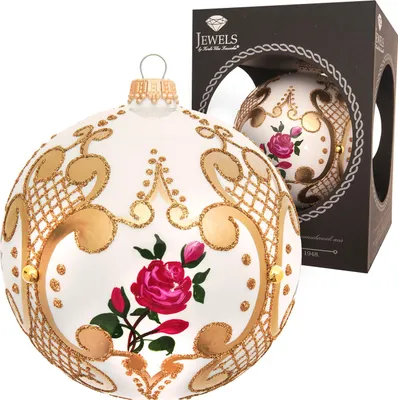 Immagine prodotto di Krebs Glas Lauscha, gingillo per albero di Natale con disegno di rose - bianco - stile barocco - in vetro - ca. 10cm