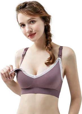 Produktbild von Nahtloser Schwangerschafts-Still-BH für Frauen zum Stillen, drahtlos, abnehmbar gepolstert, bequemer Schlaf-BH (Violett 34BC)
