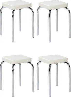 Produktbild von Hocker - 36 x 36 cm - Weiß - Kunstleder - verchromtes Metallgestell - stapelbar - 4er Set