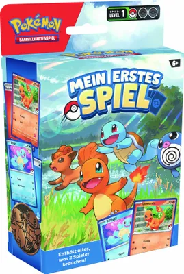 The image shows the packaging of a Pokemon trading card game starter set for children.