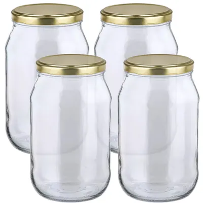 Produktbild von MIKONI Gurkenglas 1,7 L | 4 STÜCK | Gold Deckel | Einweckgläser, Einmachgläser, Vorratsgläser, 1700ml, Einmachglas, Sturzgläser, Gurkengläser
