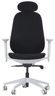Immagine prodotto di Sedia girevole ergonomica da ufficio LARSTON GF, base in nylon, braccioli regolabili, poggiatesta e supporto lombare, estensione del sedile, struttura grigia, rivestimento nero